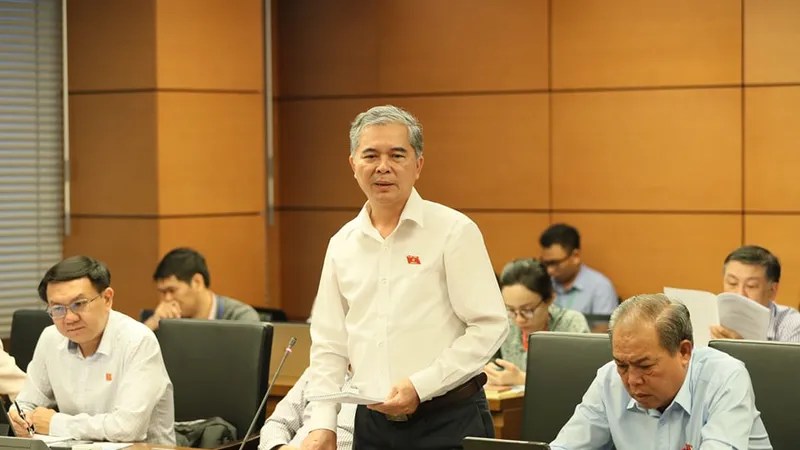ĐB Ngô Minh Châu (TPHCM) phát biểu tại phiên họp tổ chiều 2-11