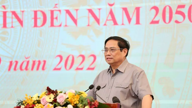 Thủ tướng Phạm Minh Chính phát biểu khai mạc hội nghị thẩm định Quy hoạch tổng thể quốc gia. Ảnh: VIẾT CHUNG ​