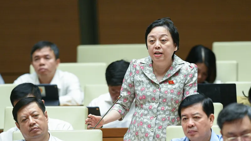 ĐB Phạm Khánh Phong Lan (TPHCM) đề nghị bổ sung chương riêng về đấu thầu thuốc. Ảnh: VIẾT CHUNG