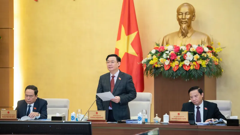 Chủ tịch Quốc hội Vương Đình Huệ phát biểu khai mạc Phiên họp thứ 20 của Ủy ban Thường vụ Quốc hội. Ảnh: VIẾT CHUNG 