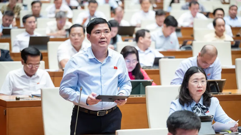 ĐB Nguyễn Tuấn Anh (Long An) phát biểu sáng 17-6. Ảnh: QUANG PHÚC 