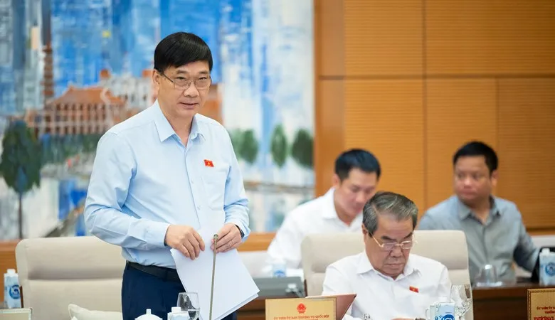 Chủ nhiệm Ủy ban Kinh tế Vũ Hồng Thanh trình bày tóm tắt kết quả thẩm tra báo cáo của Chính phủ