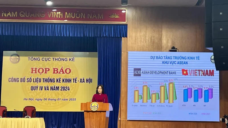 Bà Nguyễn Thị Hương, Tổng cục trưởng Tổng cục Thống kê công bố thông tin tại họp báo