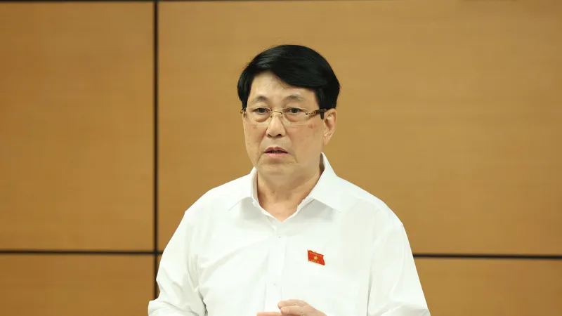 Chủ tịch nước Lương Cường phát biểu tại phiên thảo luận tổ TPHCM, chiều 8-5. Ảnh: QUANG PHÚC