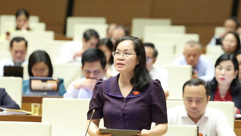 ĐB Nguyễn Thị Hồng Hạnh (TPHCM) phát biểu tại phiên họp. Ảnh: QUANG PHÚC