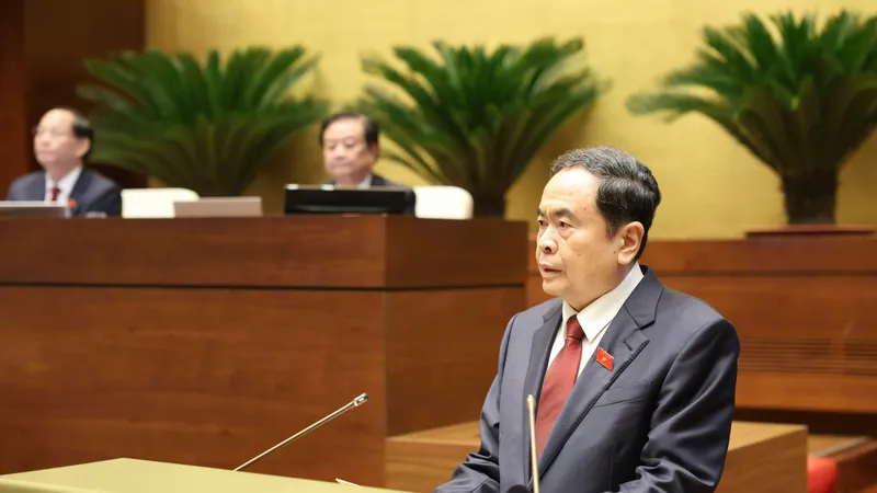 Chủ tịch Quốc hội Trần Thanh Mẫn trình bày dự thảo báo cáo công tác nhiệm kỳ khóa XV của Quốc hội, sáng 20-10. Ảnh: QUANG PHÚC