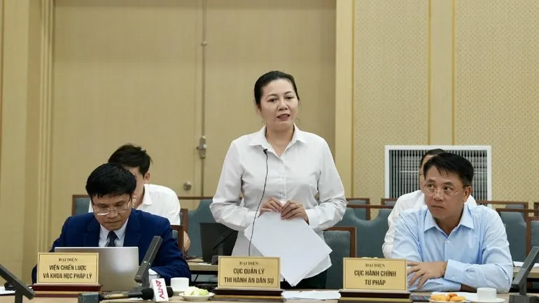 Phó Cục trưởng Cục Quản lý Thi hành án dân sự Trần Thị Phương Hoa thông tin tại cuộc họp báo 