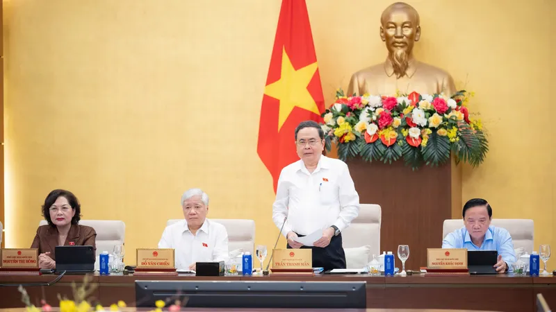 Chủ tịch Quốc hội Trần Thanh Mẫn phát biểu khai mạc phiên họp. Ảnh: CẨM HÀ 