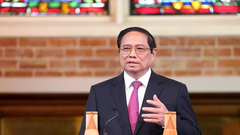 Thủ tướng Phạm Minh Chính phát biểu về chính sách của Việt Nam tại Đại học Victoria, New Zealand. Ảnh: VGP