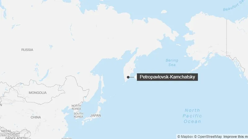 Khu vực xảy ra động đất tại bán đảo Kamchatka. Ảnh: MAPBOX