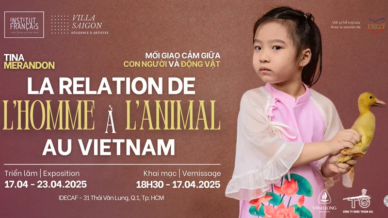 Poster triển lãm ảnh Mối giao cảm giữa con người và động vật. Ảnh: VIỆN PHÁP TẠI TPHCM