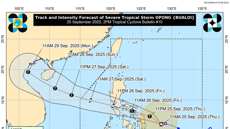 Dự báo đường đi của bão Bualoi. Ảnh: PAGASA-DOST