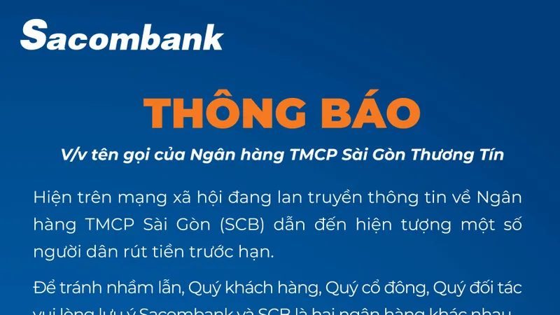 Ngân hàng Sacombank lên tiếng về nhầm lẫn với tên SCB