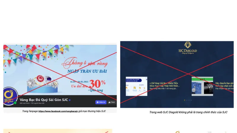 Công ty SJC đưa ra các trang web và fanpage giả mạo 