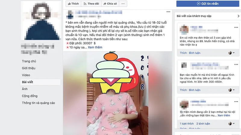 Nhóm lập nhóm trên mạng để tìm kiếm người mang thai hộ. Ảnh: Chụp màn hình