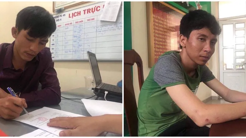 Hai đối tượng Hoàng Nam và Tuấn Anh tại cơ quan công an