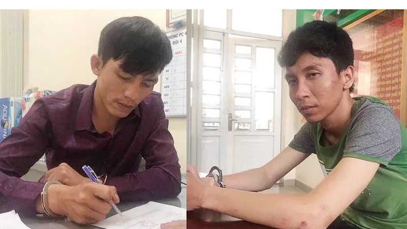  2 đối tượng Hoàng Nam và Tuấn Anh tại cơ quan công an