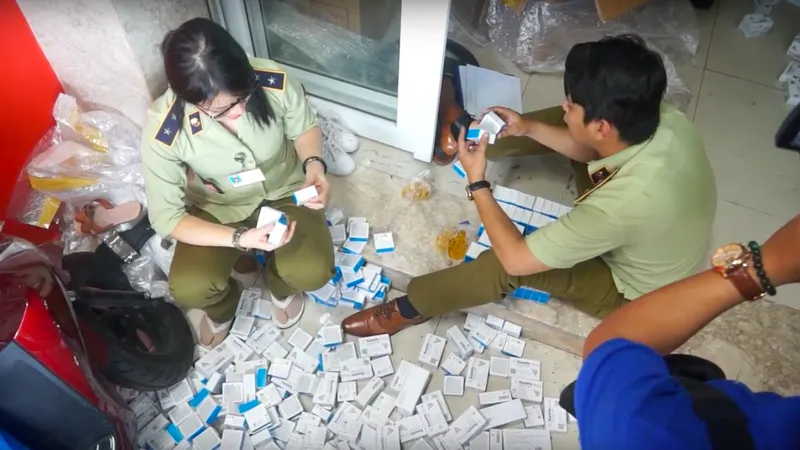 Công an phát hiện có hàng ngàn sản phẩm là thuốc tân dược nhập lậu trị giá hàng tỷ đồng. Ảnh: C.T