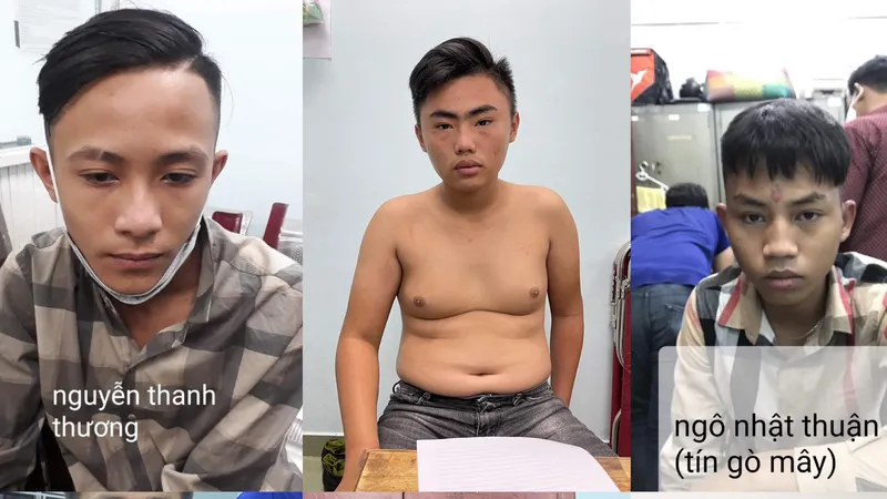 Nhóm đối tượng tại cơ quan công an. Ảnh: CHÍ THẠCH 