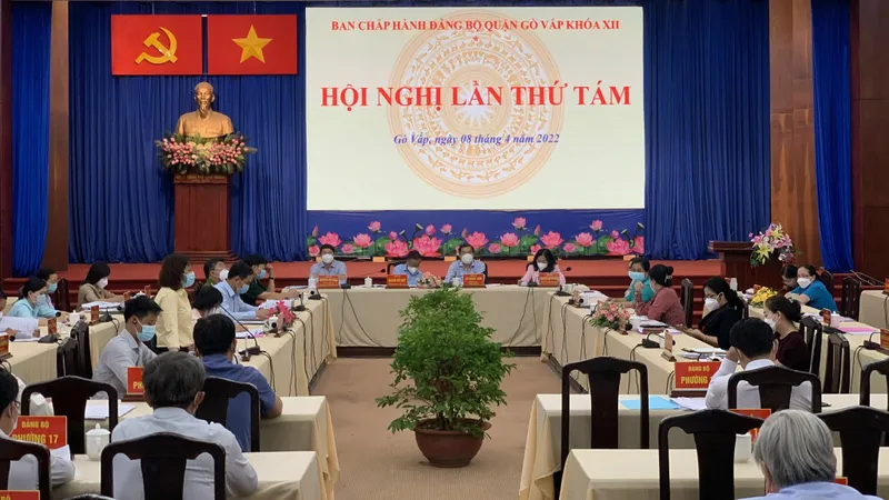 Quang cảnh buổi Hội nghị Ban Chấp hành Đảng bộ quận Gò Vấp lần thứ 8. Ảnh: CHÍ THẠCH 