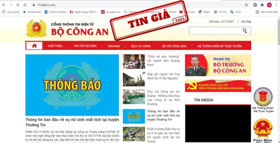 Trang web có dấu hiệu giả mạo với mục đích lừa đảo chiếm đoạt tài sản