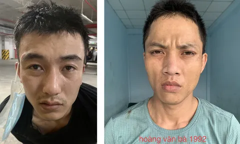 Hai đối tượng Quân và Bá (từ trái qua phải) tại cơ quan công an