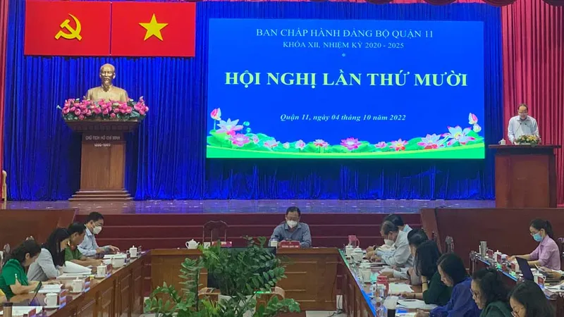 Phó Bí thư Thành ủy TPHCM Nguyễn Hồ Hải phát biểu chỉ đạo tại Hội nghị Ban Chấp hành Đảng bộ quận 11 lần thứ 10
