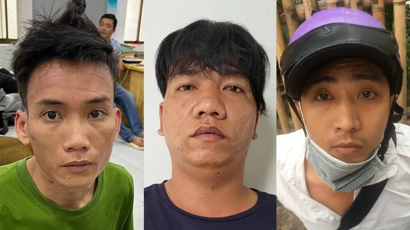Nhóm đối tượng gồm: Huân - Quốc - Phú (từ trai qua phải) tại cơ quan công an