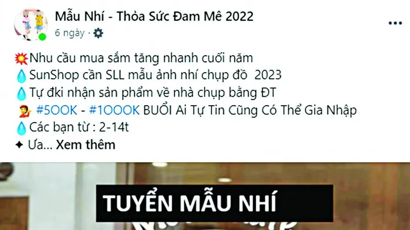 Quảng cáo tuyển mẫu nhí với những thông tin hấp dẫn khiến nhiều phụ huynh “sập bẫy”