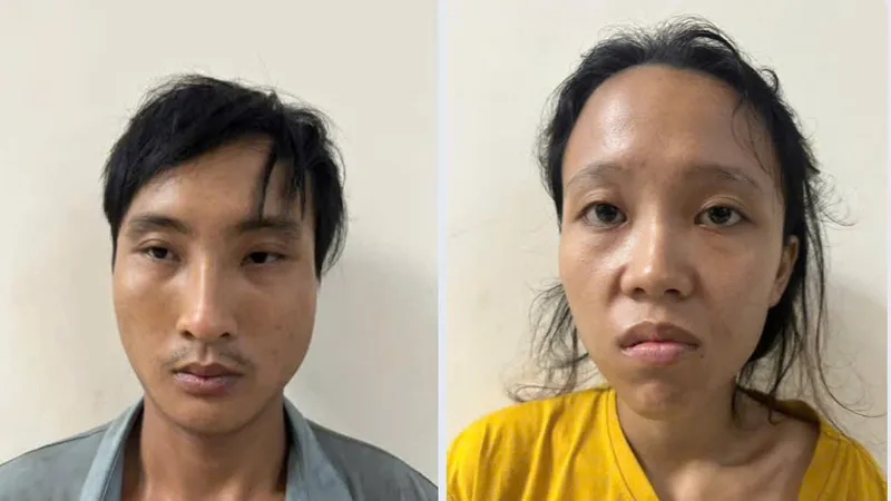 Nguyễn Quốc Toàn và Lê Thụy Thanh Tâm (từ trái qua phải) tại cơ quan công an.