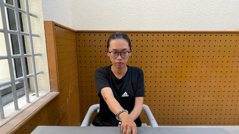 Lê Thị Hồng Thúy cùng tang vật tại cơ quan công an 