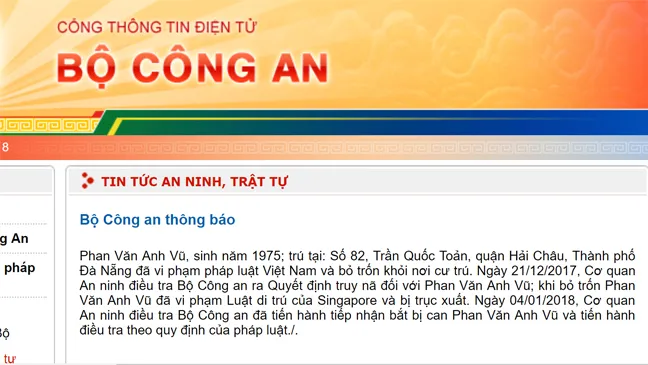 Bộ Công an tiếp nhận bị can Phan Văn Anh Vũ