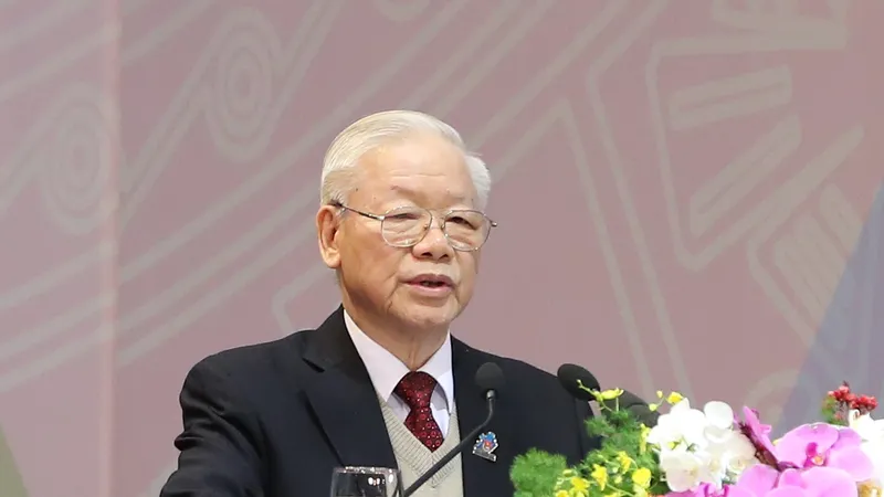 Tổng Bí thư Nguyễn Phú Trọng phát biểu tại Đại hội đại biểu toàn quốc Đoàn TNCS Hồ Chí Minh lần thứ XII. Ảnh: VIẾT CHUNG 