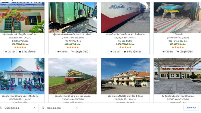 Giao diện phần mềm sàn giao dịch vận tải hàng hóa của ngành đường sắt