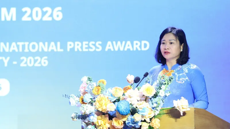 Phó Chủ tịch Ủy ban Trung ương MTTQ Việt Nam, Chủ tịch Hội Liên hiệp phụ nữ Việt Nam Nguyễn Thị Tuyến phát biểu tại lễ phát động Giải báo chí toàn quốc về bình đẳng giới lần thứ 2, năm 2026