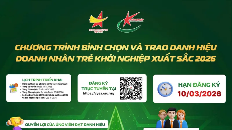Đổi mới tiêu chí chọn Doanh nhân trẻ khởi nghiệp xuất sắc 2026
