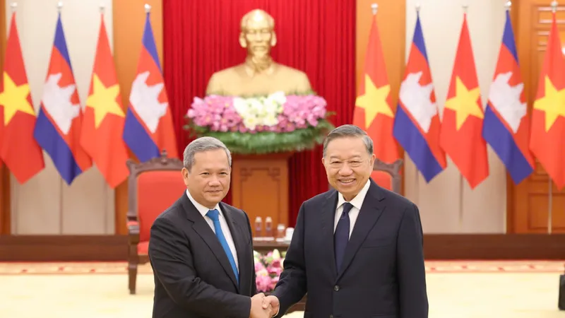 Tổng Bí thư, Chủ tịch nước Tô Lâm tiếp Thủ tướng Campuchia Hun Manet ngày 9-6. Ảnh: QUANG PHÚC