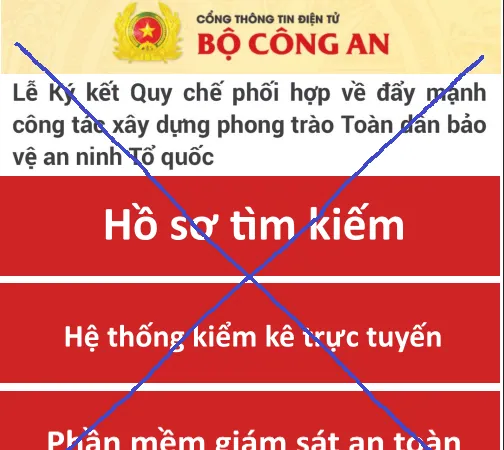 Giả mạo tên miền Bộ Công an để thu thập thông tin cá nhân