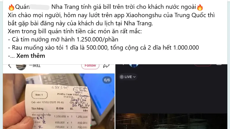Thực khách nước ngoài tố bị một nhà hàng tại Nha Trang tính tiền trên trời