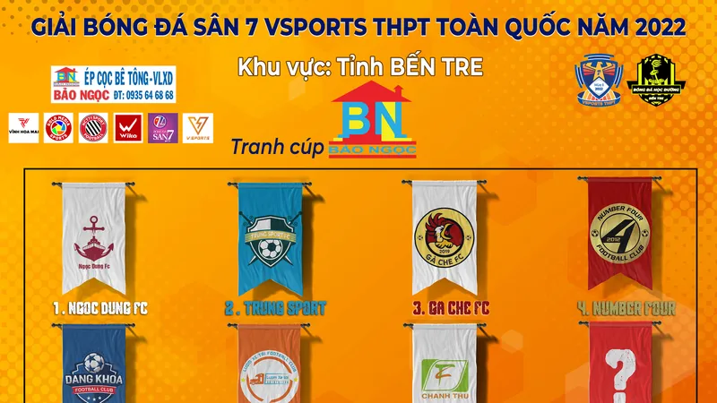 Các đội tham dự giải Khu vực Bến Tre