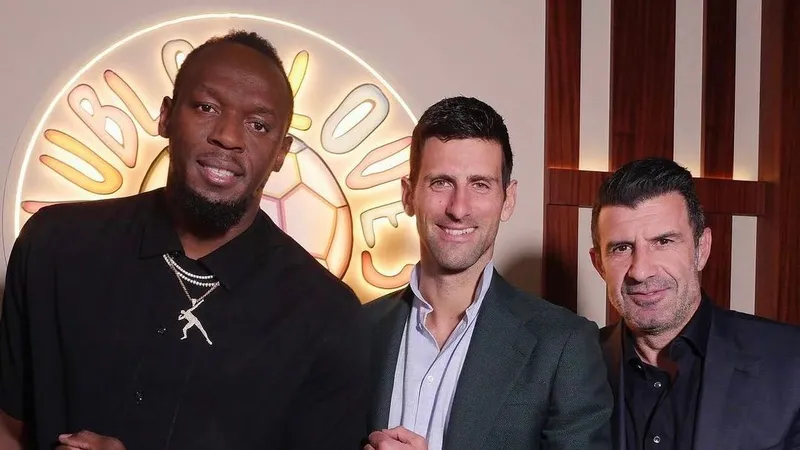 Djokovic cùng 2 cựu sao thể thao - Luis Figo và Usain Bolt trong một sự kiện công chúng gần đây
