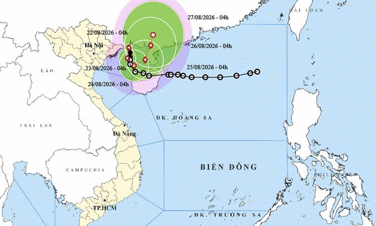 8月22日4号台风位置与路径。图：thoitietvietnam.gov.vn