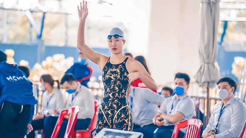 Gương mặt khả ái Phạm Thị Thu của môn lặn thi đấu tốt ở giải đang tranh tài tại Tiền Giang. Ảnh: P.T.THU