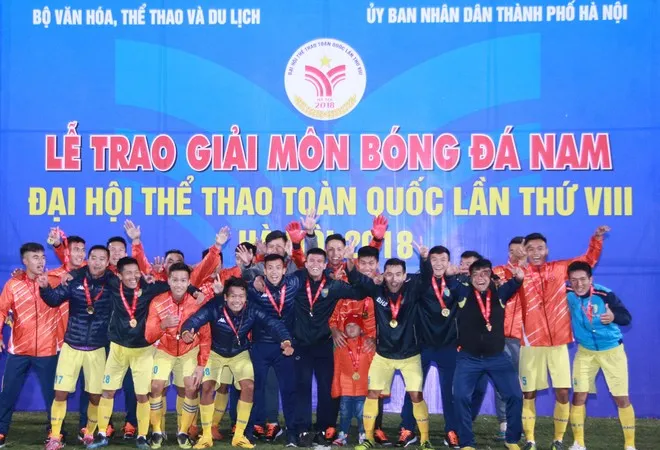 Hà Nội đang là đương kim vô địch bóng đá nam Đại hội thể thao toàn quốc. Ảnh: N.A