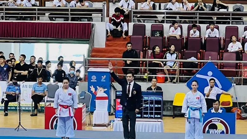 Ngọc Trâm là võ sĩ karate đã giành HCV nội dung kata cá nhân cho thể thao Công an Nhân dân. Ảnh: karateVN