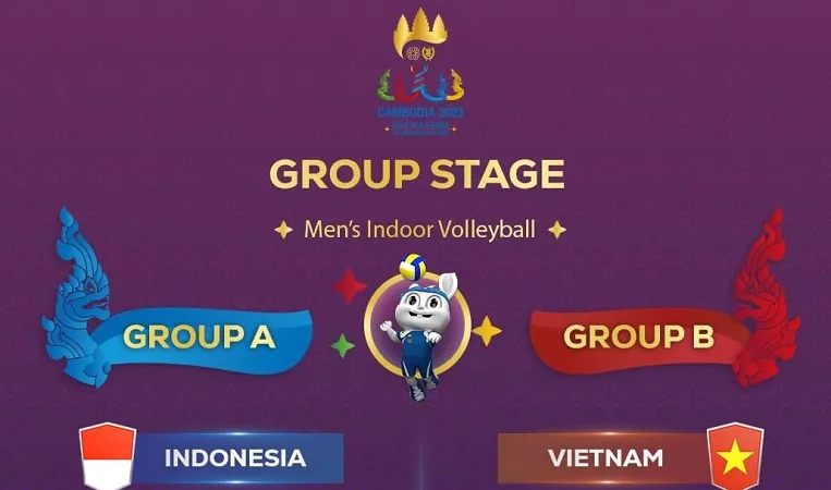 Các đội bóng dự môn bóng chuyền trong nhà của SEA Games 32. Ảnh: CAMSOC
