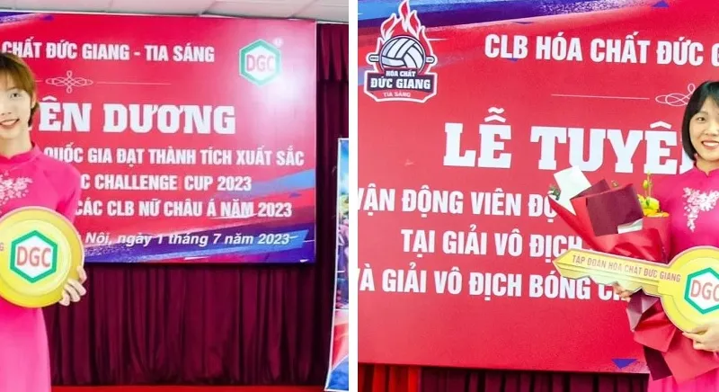 Lý Thị Luyến và Trần Tú Linh đã được đơn vị chủ quản tặng thưởng căn hộ cho thành tích thi đấu xuất sắc cùng đội tuyển bóng chuyền nữ Việt Nam. Ảnh: Hóa chất Đức Giang