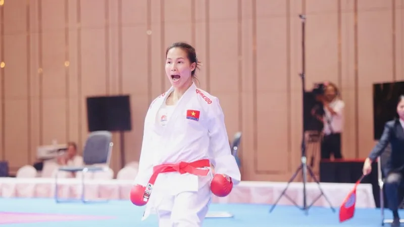 Tuyển thủ Đinh Thị Hương là một trong những võ sĩ có chuyên môn tốt của karate Việt Nam lúc này. Ảnh: DŨNG PHƯƠNG