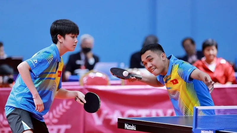 Mai Ngọc và Anh Hoàng thua đáng tiếc ở nội dung đôi nam-nữ tại ASIAD 19. Ảnh: D.P