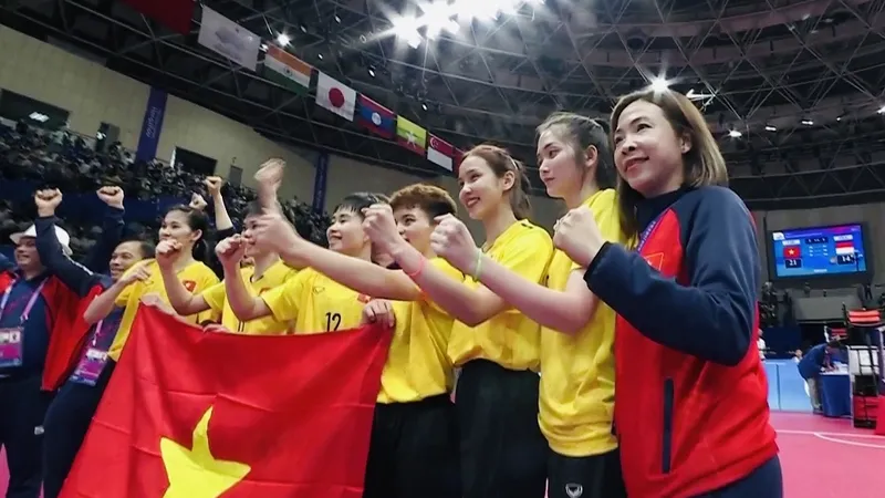 Cầu mây nữ Việt Nam đã có tấm HCV tại ASIAD 19. Ảnh: ĐOÀNTTVN